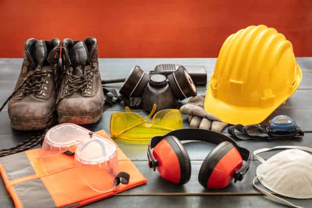 Personal Protection Equipment, Including A Hard Hat, Respirator, Gloves, And Eye Protection.